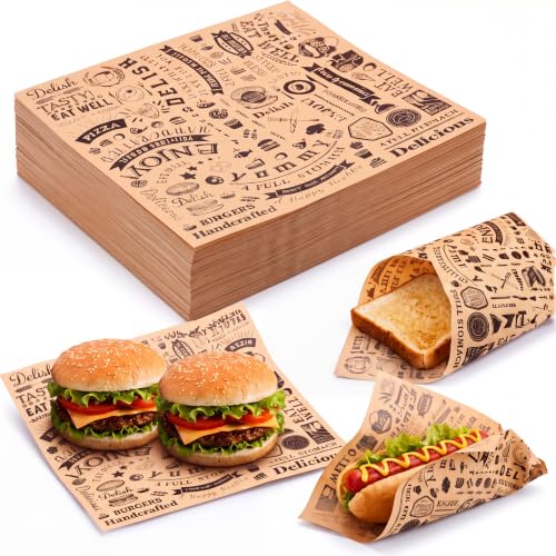 Ireer 600 Pcs 15" Newsprint Sandwich Wrapping Paper Wax Paper, Brown