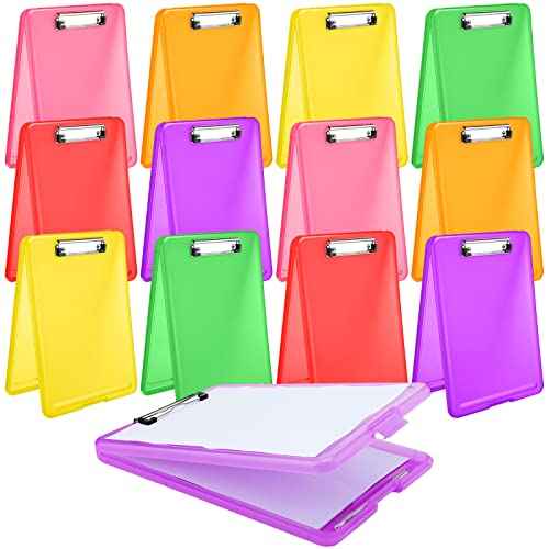 Teling 12 Pack Clipboard with Storage Bulk A4 Plastic Translucent Storage Clipboards Nursing Letter Foldable Clip Board with Low Profile Clip for School, Office for Student Teacher Nurse