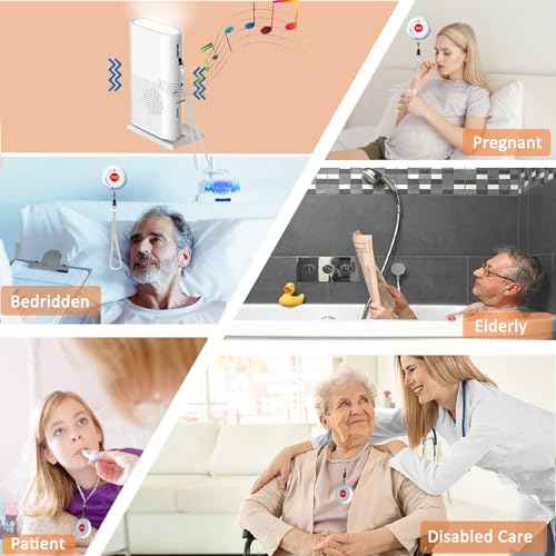 Wireless Caregiver Call Button, Rechargeable Caregiver Pager for Elderly, Call Bell for Elderly at Home,Medical Life Alert Systems for Seniors with Portable Receiver / Emergency Button with Pull Rope