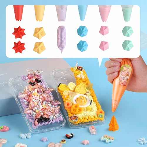 Cream Glue, 3PCS White Whipped Cream Glue Kit (Each 100g) with 6PCS Piping Tip, DIY Phone Case Kit for Decoration Craft Gift Fun for Birthday, Christmas