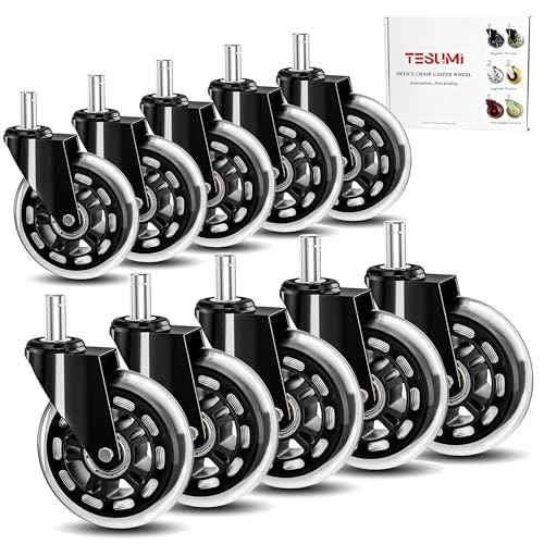 10 Packs TESUMI Office Chair Wheels 3 Inch Roller Blade Wheels Caster Replacement, Clear Wheel, Universal Fit Stem Heavy Duty Quiet Smooth Gaming Office Desk Chair Caster Wheels for Variouus Floor