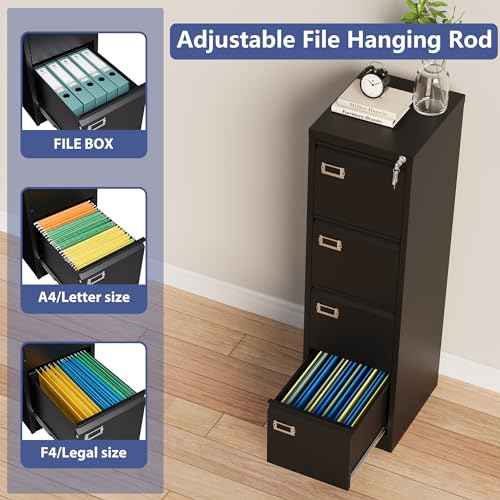 4 Drawer File Cabinet with Lock, Metal Filing Cabinets, Vertical Small Filing Cabinet Steel Lockable Storage Cabinets for Home Office to Organization Hanging Letter/Legal/F4/A4