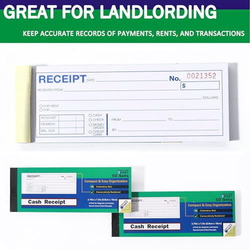 Gimehome 50-Set Carbonless Receipt Book 7.5 x 2.75 in, White & Canary, Bound Wraparound Cover, 2-Part, 3-Pack (Variation 3)