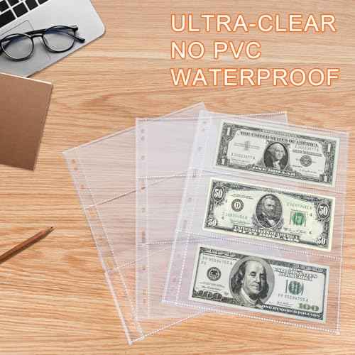 35-Page Money Binder Refill Sheets - 3-Pocket Dollar Bill Sleeves for Collectors | Non-PVC Currency Album Pages Holds US & Foreign Paper Money, Banknotes