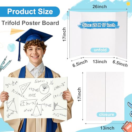 ISAIDNO 4 Pack White Tri Fold Poster Boards 26 x 17 Inches for Presentations