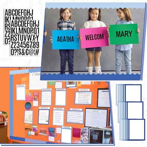 92 Pcs Science Fair Board Supplies 60 Trim Scalloped Poster Boards 18 Presentation Subtitles 6 Project Titles 8 Letter Sticker for Classroom Display Boards(Blue Tone)