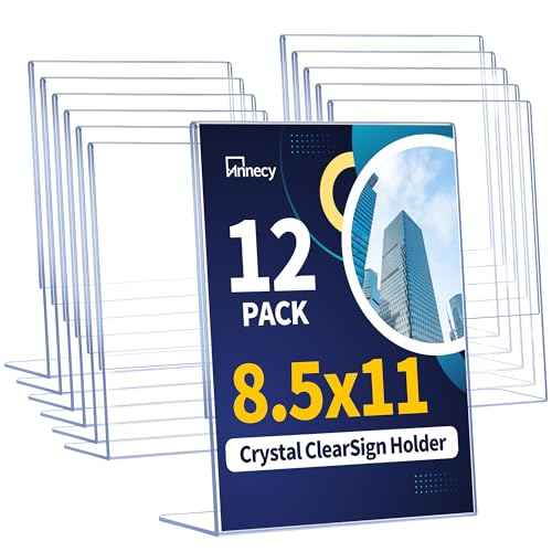 Annecy Sign Holder 8.5 x 11, 12 Pack, L Shape Plastic Clear Sign Stand for Display, Double-Sided, Slanted Back Design, Wide Use Plastic Material