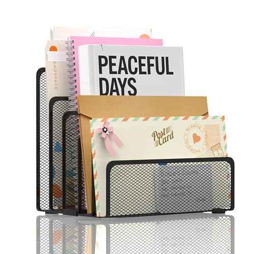 Mail Organizer with 5 Slot, Metal Mail Holder for Desk, Office File Holder Letter Organizer for Mails (Black)