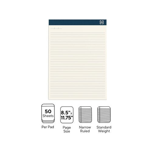 TRU RED Staples Notepads, 8.5-inch x 11.75-inch, Narrow Ruled, Ivory, 50 Sheets/Pad, 12 Pads/Pack (TR58195)