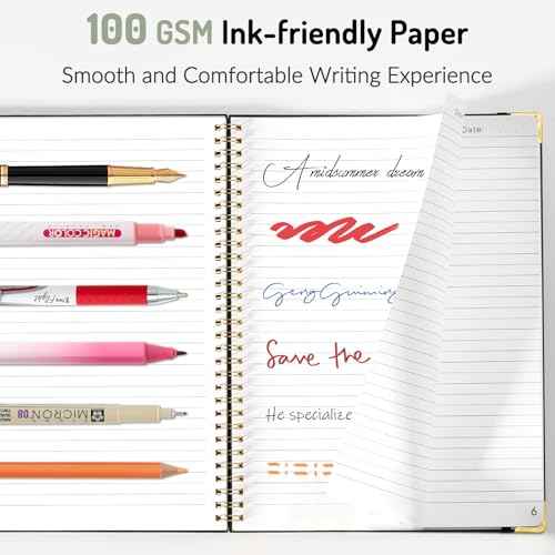 A5 Spiral Notebook Journal for Women & Men, Hardcover Large Notebooks for Work with Content Pages, 100 GSM Paper, College Ruled Journals for Work School Note Taking Writing-Black, Black
