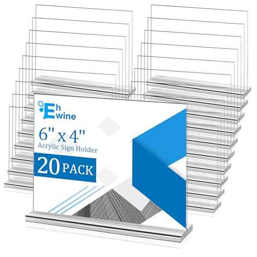 EHWINE Acrylic Sign Holder 4 x 6 Horizontal, 20 Pack Double-Sided Stand up Table Top Sign Holders, Clear Acrylic Picture Frame Menu Flyer Paper Holder Display Stand for Cashier Counter Restaurant Office Wedding Party