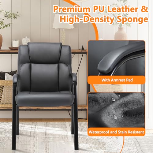 CLATINA Black Leather Guest Chair 2-Pack with Padded Armrests for Office & Reception