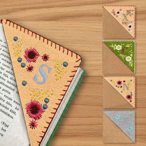 Personalized Hand Embroidered Corner Bookmark-Unique Letters Floral Embroidered Bookmark for Women Books Journals Office