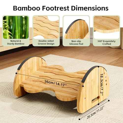 Ergonomic Under Desk Bamboo Footrest, 2-in-1 Reversible Rocking Footrest, 4 Adjustable Heights Office Footstool, Large Anti-Slip Surface, Improves Posture and Blood Circulation (Bamboo Footrest)