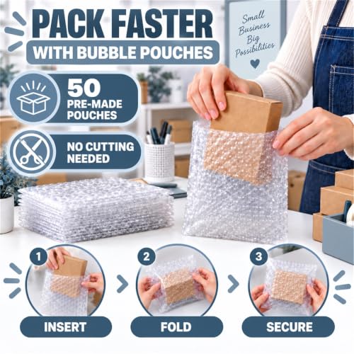 8x10 Inch Clear Bubble Pouches Wrap - 50PCS Double Wall Shockproof Packaging