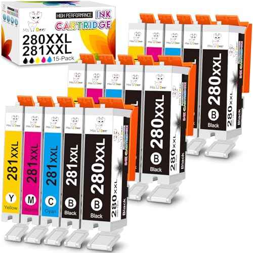 MS DEER Ink 280 and 281 Cartridges 15-Pack, Compatible Replacement for Canon PGI280 CLI281 XXL PGI-280XXL CLI-281XXL for Pixma TR8520 TR7520 TR8620 TR8600 TS6120 TS8220 TS9120 TS6220 TS9521C Printers