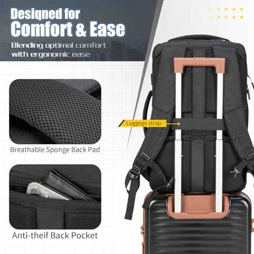 42L Travel Backpack with 4 Packing Cubes, TSA Friendly Flight Approved Carry-On Bag with USB Charging Port, Water-Resistant Weekender Business Backpack for Men Women, Fits 17.3" Laptop(Black)
