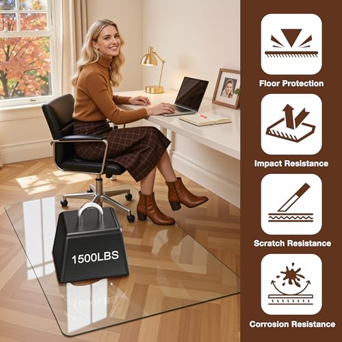 Antok Carpet Chair Mats, 48" x 32" Chair Mat for Carpet & Hardwood Floors, Heavy Duty 1/6" Tempered Glass Mat for Smooth Rolling, Home & Office Use, Clear