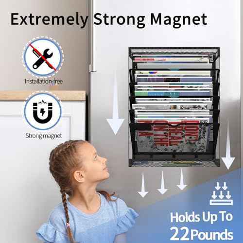7-Tier Magnetic File Holder, No Drilling Wall File Organizer, Hanging File Organizer, Vertical Holder Rack for File Cabinets, Whiteboard, Refrigerator
