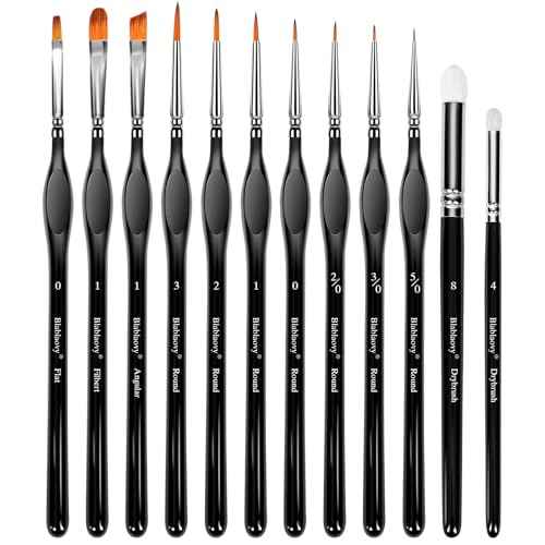 12pcs Miniature Paint Brushes Drybrush Set, Detail Paint Brushes for Acrylics, Watercolor, Figurines Model, Face Painting, Piant by Number Kit for Adults - Triangular Handles (Black)