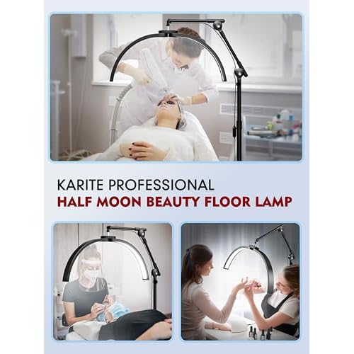 KARITE Half Moon Light for Lash Tech, LED Floor Lamp for Eyelash Extensions with Phone Holder, Adjustable Angle(3 Joints) & Height Desk Lamp for Nail Tch, 3000-6500K for Reading Makeup Tattoo