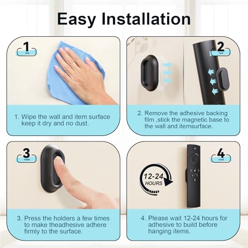 Vaszu 6-Pack Magnetic Silicone Remote Control Holders Wall Mount for TV & Devices, Black