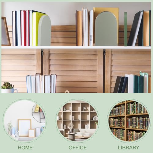 Honoson 4 Pcs Boho Green Wooden Bookends - Natural Bamboo & Metal Design