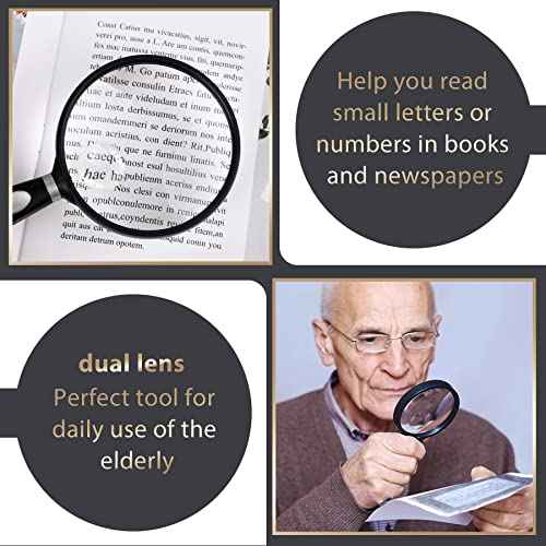 Feosky Handheld Reading Magnifier, 10X 30X Magnifier, 75mm Shatterproof Lens, Non-Slip Handle for Adults Close Work, Seniors Reading and Kids Nature Exploration, Hobby Observation(Silver)