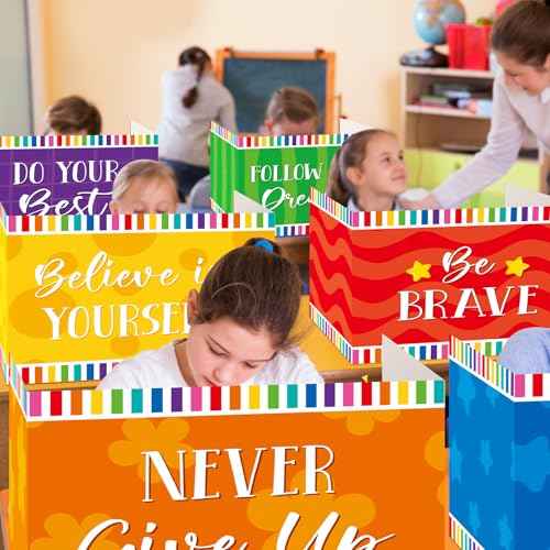 24 Pcs Inspirational Privacy Folders Bulk for Students Cardboard Privacy Boards Desk Divider Panel Waterproof Testing Divider for Classroom Teacher Back to School Study Supplies (Colorful)