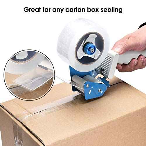 Packing Tape Dispenser Gun (4 Packs) Pacific Mailer 2 Inch Tape Gun Dispenser with 2 Inch Carton Packing Tape, Lightweight Industrial Side Loading Tape Dispenser - Blue