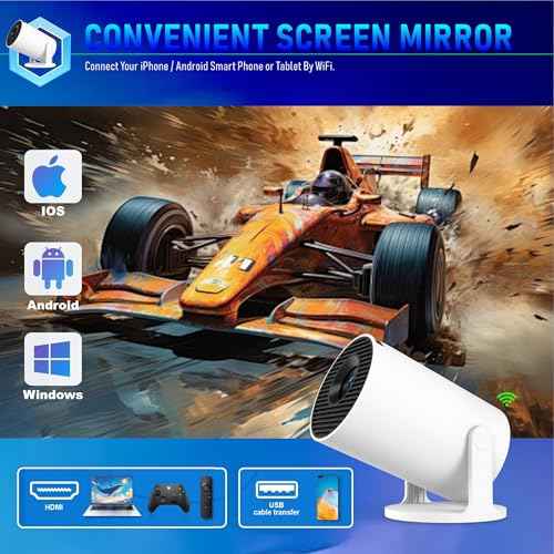 Mini Projector with WiFi and Bluetooth, 4K 1080P HD, 290 ANSI, Portable Movie Projector for Bedroom & Outdoor Auto Keystone, 180¡Æ Rotation, Compatible with iPhone, Android, PC, HDMI, USB, TV Stick