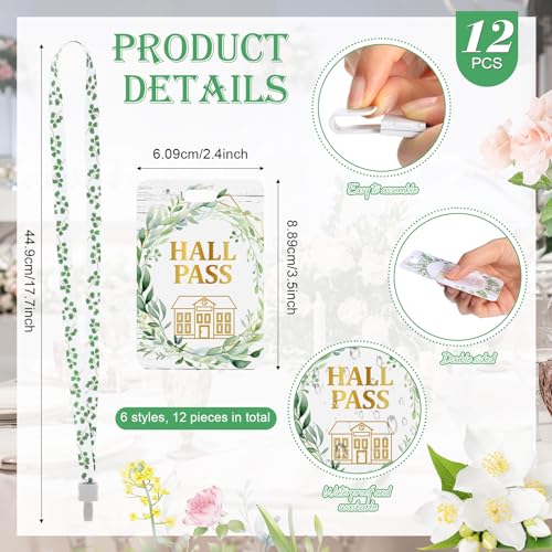 Pasimy 12 Pcs Pass Lanyards School Passes Set Vertical Card Lanyards Bathroom Passes for Students Office School Hall Bathroom Library Gift (Eucalyptus)