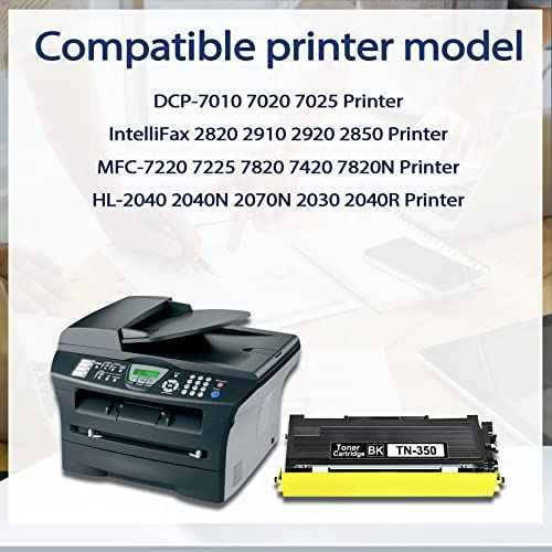 TN350 TN-350 Black Toner Cartridge Compatible for Brother HL-2070N HL-2040 MFC-7420 MFC-7820n intellifax-2820 Intellifax-2920 DCP-7020 MFC-7220 Laser Printers (1 Pack)