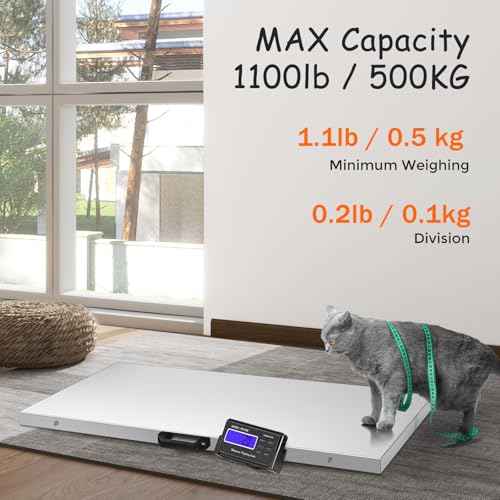 Bonvoisin Pet Scale for Large Dog 1100lb x 0.2lb, Postal Scale with Large Stainless Platform 40.5¡± x 20.8¡±, Animal Scales for Weighing,Vet Scale with Rubber Mat Livestock Scale for Dog, Sheep