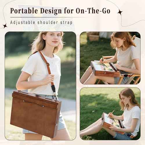 A3 Tabletop Easel for Painting with Page Clips and Strap, Desktop Art Easel, Adjustable from 0¡Æ to 90, Indoor Outdoor, Wooden Drawing Board for Sketching, Book, Diamond Art for Students, Beginner