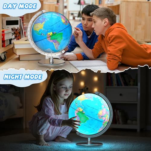 Voxelure 12" Blue Illuminated World Globe with Metal Base - Kids & Adults