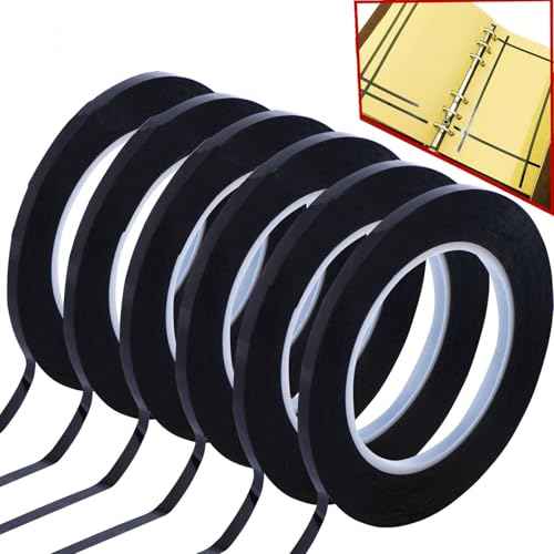 6pcs 3mm 1/8 inch Lightning Width Graphic, 108 Feet Feet Long per Roll, Whiteboard Pinstripe Tape Grid Marking Gridding Self Adhesive Artist Tape Black