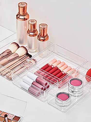 SMARTAKE 13-Piece Clear Drawer Organizer Set with 5 Sizes for Makeup, Office, Kitchen