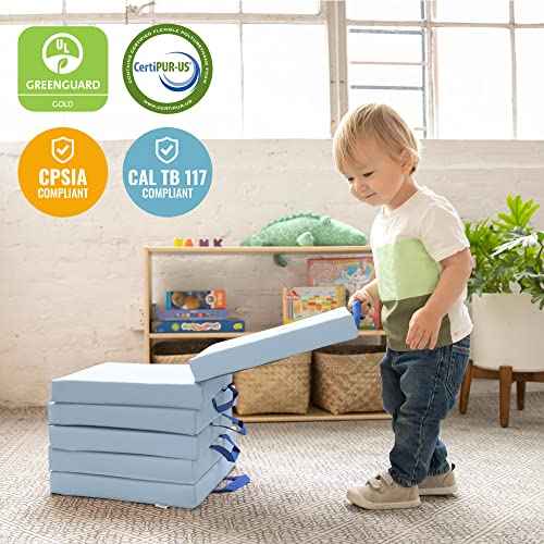ECR4Kids SoftZone Floor Cushions, Square, Flexible Seating, Powder Blue, 6-Piece