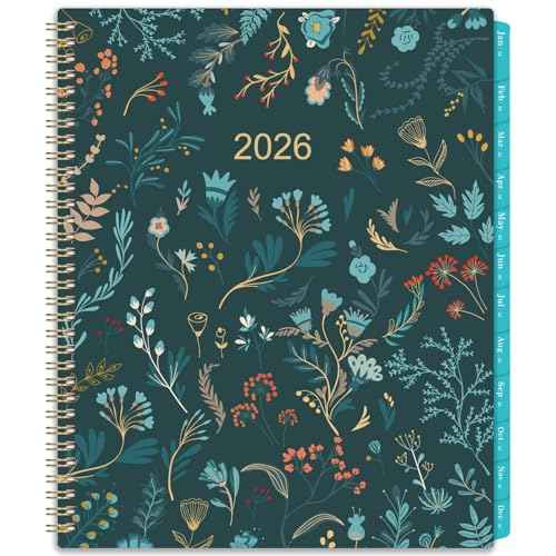 2026 Monthly Planner - 2026 Planner, Monthly Calendar 2026, Jan. 2026 - Dec. 2026, 9" x 11", 12 Month with Tabs & Pocket, Flexible Cover, Twin-Wire Binding, Thick Paper - Green