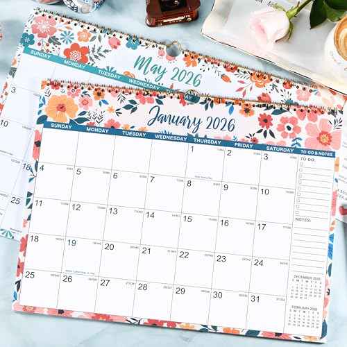 2026 Wall Calendar - Jan 2026 - Dec 2026, 12 Months Hanging Monthly Calendar 2026, 14.8" x 11.57", Twin-Wire Binding, Julian Dates, Large Block, Notes, To-do List, Thick Paper, Perfect for Organizing