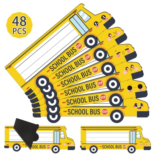 School Bus Magnetic Name Tags - Reusable Dry Erase Labels, Large Set, Whiteboard Office Supplies