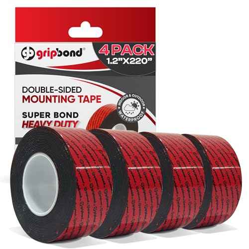 GripBond Black Super Bond Heavy Duty Double Sided Tape, 4 Rolls (18.3 Ft), 1.2¡± x 220¡± ? Waterproof Adhesive Mounting Tape for Indoor/Outdoor, Walls, Automotive, Car, LED Strip Lights, Home, Office