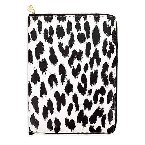Kate Spade New York Vegan Leather Padfolio, Zipper Portfolio with 8.5" x 11" Writing Pad, Document Organizer for Business, Modern Leopard