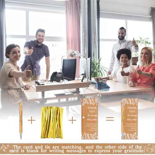 ReliThick Christmas Employee Appreciation Gift Bulk Inspirational Bamboo Ballpoint Pen with Thank You Greeting Card Respiratory Therapist Gifts for Coworker Nurse Practitioner Teacher(100 Sets)