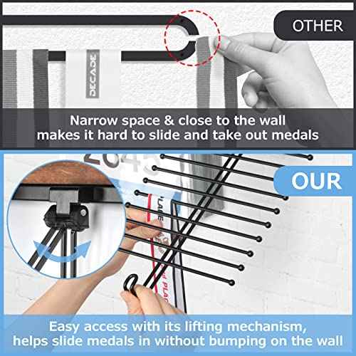 Medal Display Hanger Marathon Race Bibs Display Holder, Wall Mounted Trophy Shelf Rack and Hooks for Running, Sports, Gymnastics Awards 50 Bib Flip Pouches- MK817A