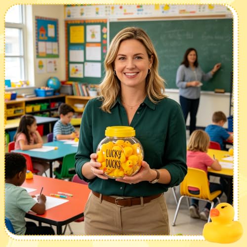 Classroom Lucky Ducks Set with Jar, Pen & Labels - Teacher Management Tool