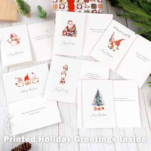24 Pack Christmas Cards Bulk with Envelopes & Stickers, Watercolor Merry Christmas Card Blank Holiday New Years Cards 4"x 6", 6 Assorted Designs