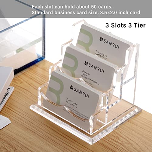 YUXUN 3 Slots Business Card Holder Display Acrylic Desk Organizer