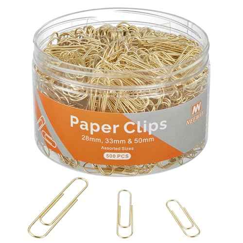 NEEWAY 500pcs Gold Paper Clips Assorted Sizes Small, Medium and Large Paperclips for Paperwork Ideal for Home, School and Office Use